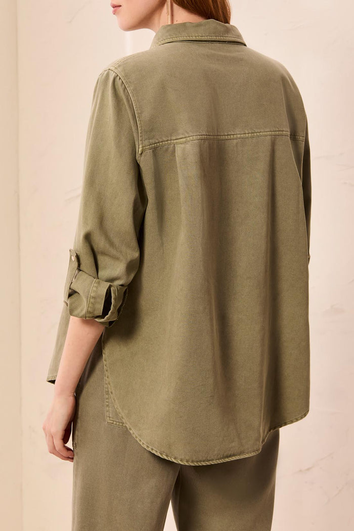 CLASSIC DENIM SHIRT W/ROLL UP SLEEVES-OLIVESTONE