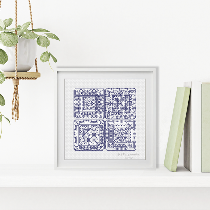Dutch Tiles Mini Set 1 Blackwork Pattern by Peppermint Purple