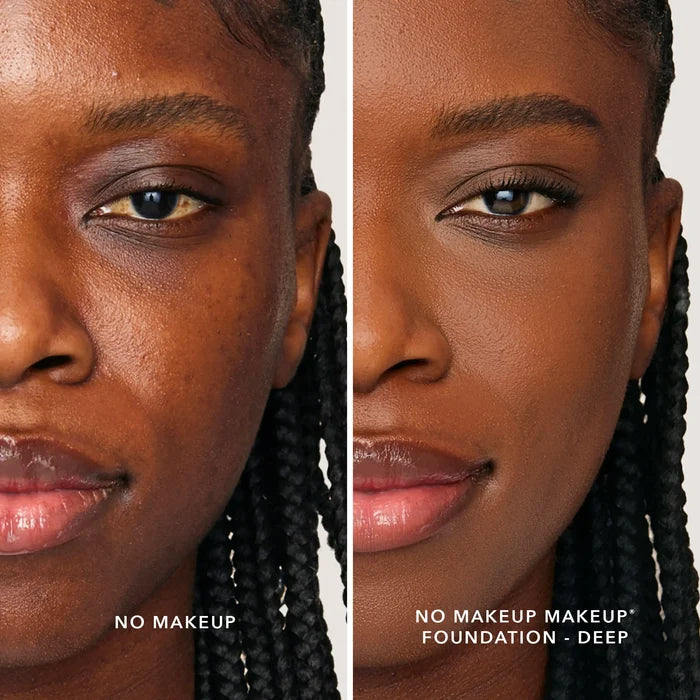 An image of a woman wearing FlexShade Foundation by No Makeup Makeup in Dark