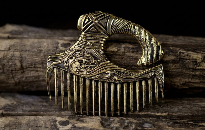 vkngjewelry Comb Handcrafted Eagle Axe Solid Brass Beard Comb