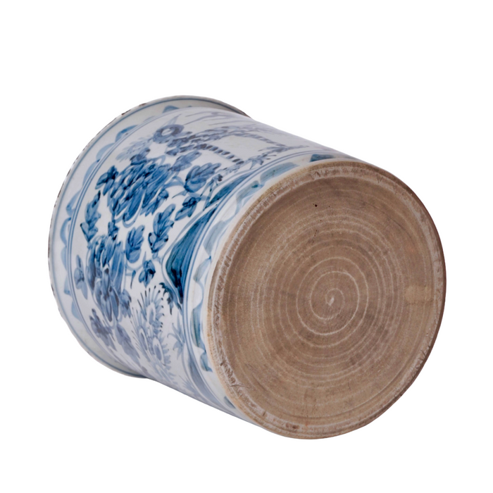 Rustic Peacock Blue and White Porcelain Cachepot