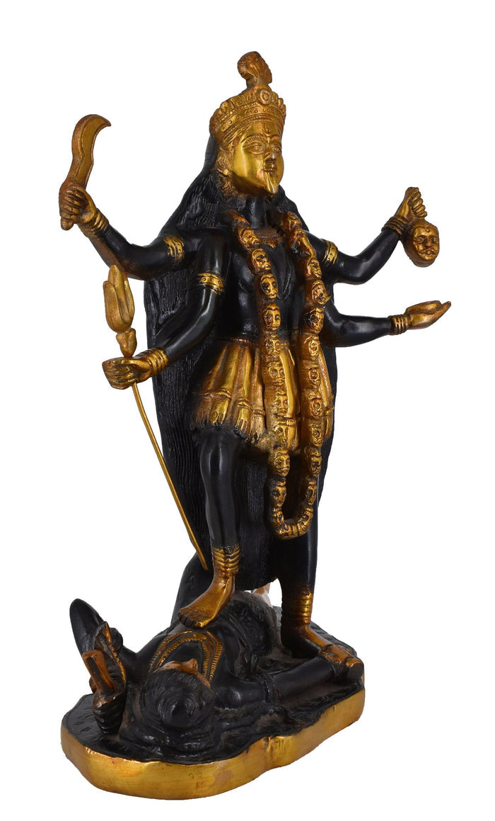 White Whale Antique Large Brass Kali Idol Hindu Goddess of Time & Change Maa Kalika Shiva Statue Murti