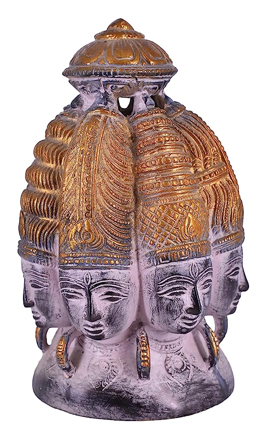 White Whale Brass Brahma Face Statue Hindu Religion God Sculpture Idol Statue