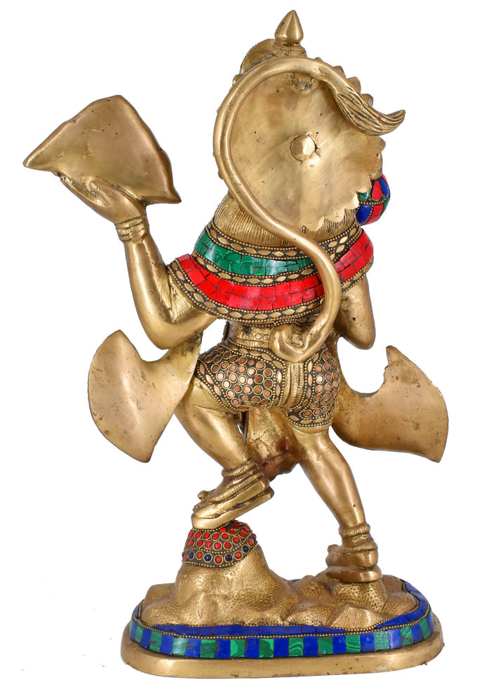 White Whale Brass Lord Hanuman Lifting Mountain Statue Hindu God Idols Balaji/Bajrangbali Murti for Gift & Home Decor