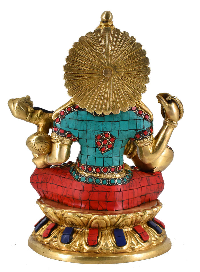 White Whale Maa Saraswati Brass Statue With Multicolor Stone Work Religious Goddess Sculpture Idol Home Décor