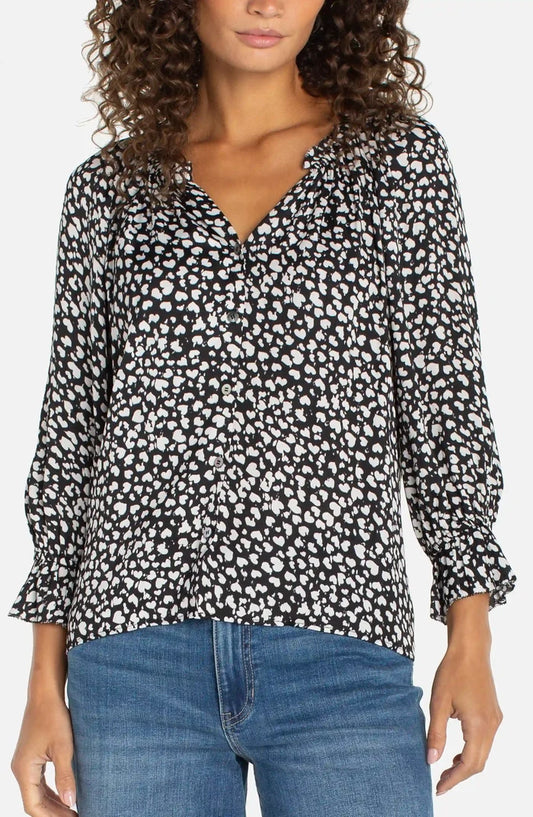 3/4 Sleeve Woven Top w/ Ruffle