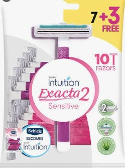 شيك انتويشن ماكينة حلاقه حريمي7+3 كيس  - Schick Intuition Exacta 2 Women's Disposable Razors - Sensitive (7+3 Free Bag)