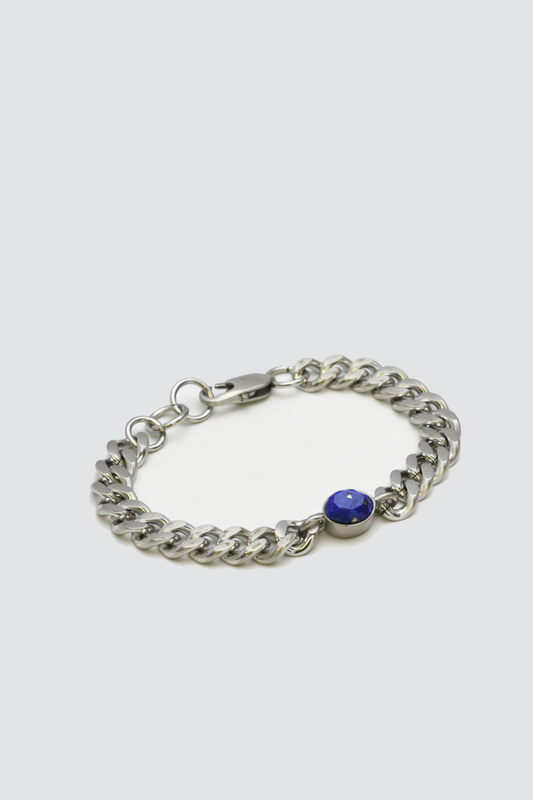 9mm Steel Chain w. Lapis Bracelet