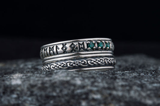 vkngjewelry Ring Handcrafted Runes Symbol Ornament Ring with CZ Sterling Silver Viking Jewelry