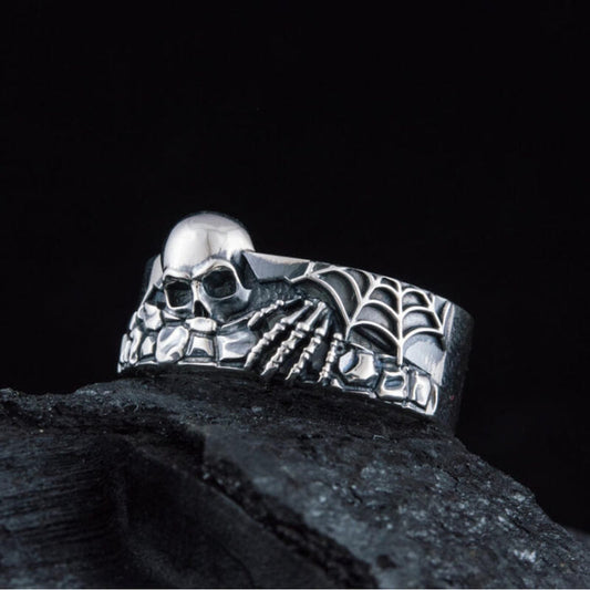 vkngjewelry Bagues 925 Silver Spooky Skeleton Ring For Haloween, Unique Handmade Jewelry