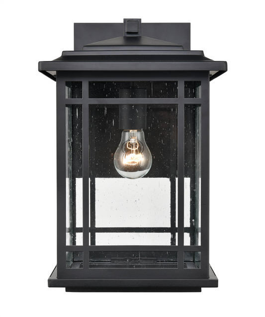 black outdoor lighting, black lighting, outdoor wall mount, seeded glass, bubble glass, lighting for outdoors,