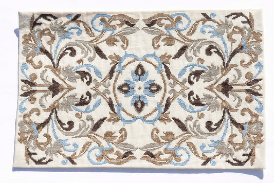 Artisan Janet Patacca Handmade Rug Lotus Taupe & Blue
