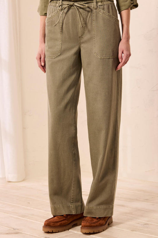 AUDREY PULL ON FLOWY WIDE PANT W/DRAWSTRING-OLIVESTONE