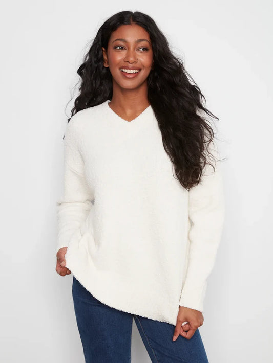 Boucle Drop Shoulder V Neck Sweater
