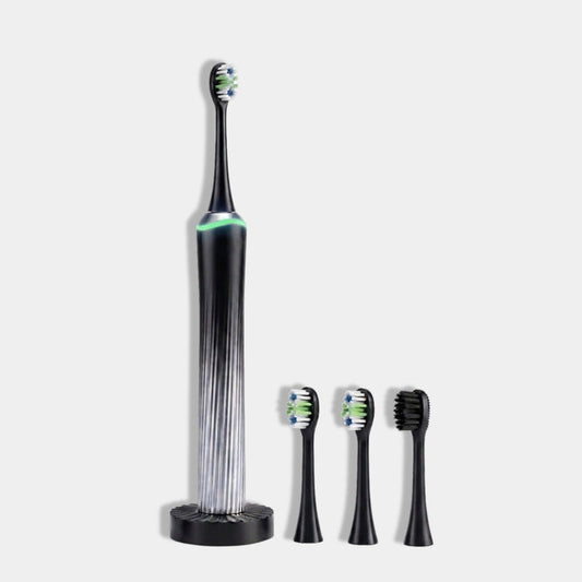 MySmile® buttonless sonic electric toothbrush with smart adaptive frequency control, pressure protection sensor, and 3 replacement brush heads.