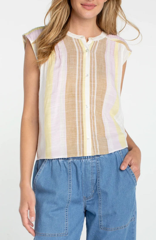 Dolman Button Front Woven Blouse w/ Shirring