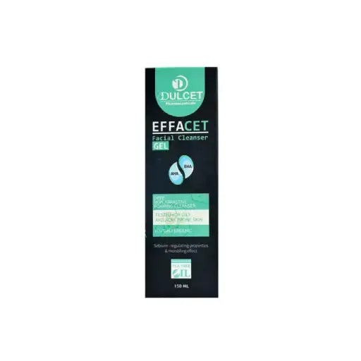 Dulcet Effacet Facial Cleanser Gel (with AHA, BHA & Tea Tree Oil) 150ml - غسول الوجه الجل إيفاسيت من دالسيت (مع أحماض الفواكه AHA، الساليسيليك BHA، وزيت شجرة الشاي) - 150 مل