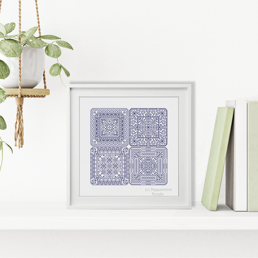 Dutch Tiles Mini Set 1 Blackwork Pattern by Peppermint Purple
