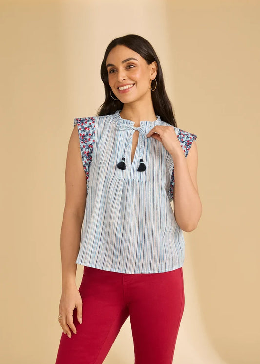 Embroidered Flutter Sleeve Top 7906775