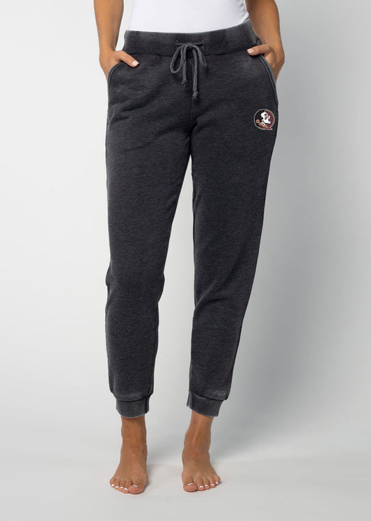 Florida State Seminoles Women's Charcoal Mid-rise, slim fit, tapered leg Burnout fleece Joggers with Drawstring waistband, side pockets and tapered legs with rub cuffs