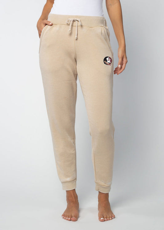 Florida State Seminoles Women's Oatmeal Mid-rise, slim fit, tapered leg Burnout fleece Joggers with Drawstring waistband, side pockets and tapered legs with rub cuffs