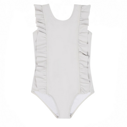 girls dove grey ruffle one piece
