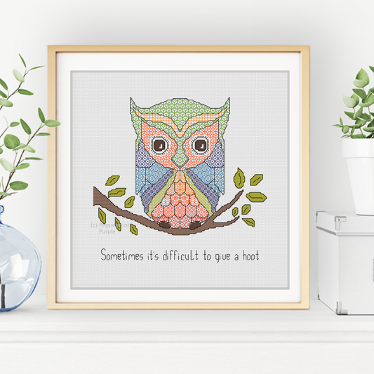 Give a Hoot Blackwork Owl Blackwork Pattern by Peppermint Purple