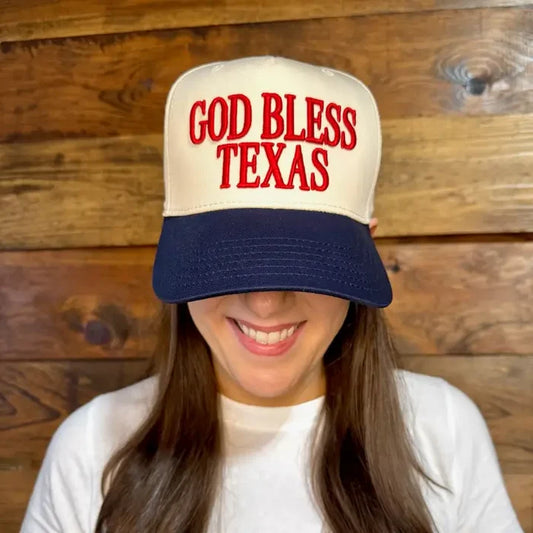 God Bless Texas Puff Embroidered Trucker Hat