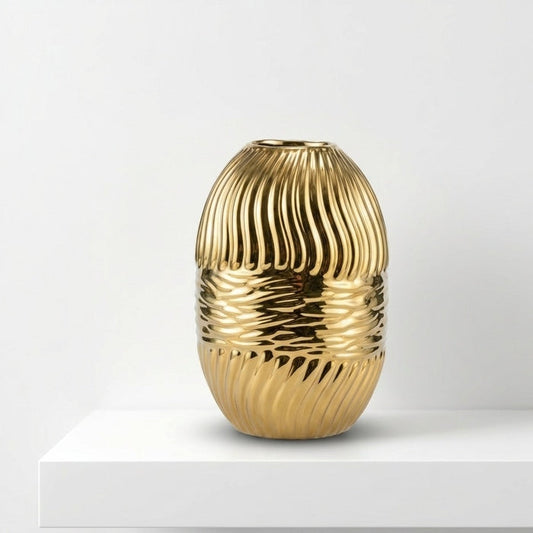 Golden ripple ceramic decorative vase luxury home décor – Home Hatch Pakistan