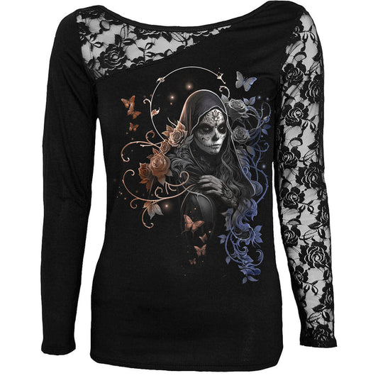 GOTHIC GRACE - Lace One Shoulder Top Black
