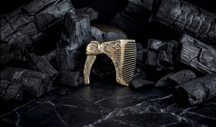 vkngjewelry Comb Handcrafted Axe with Elder Futhark Solid Brass Beard Comb