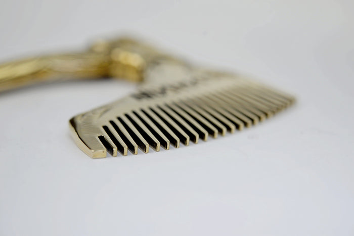 vkngjewelry Comb Handcrafted Axe with Elder Futhark Solid Brass Beard Comb