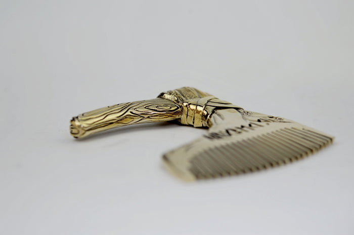 vkngjewelry Comb Handcrafted Axe with Elder Futhark Solid Brass Beard Comb