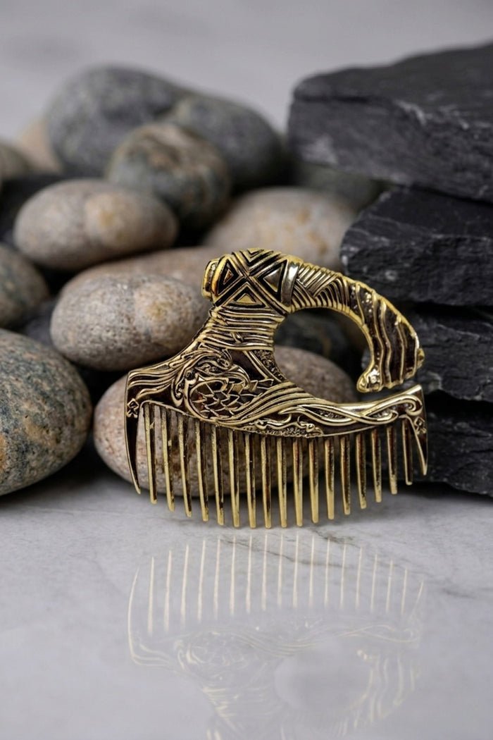 vkngjewelry Comb Handcrafted Eagle Axe Solid Brass Beard Comb