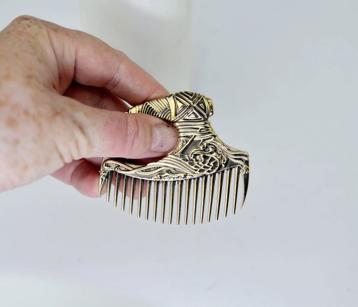 vkngjewelry Comb Handcrafted Eagle Axe Solid Brass Beard Comb