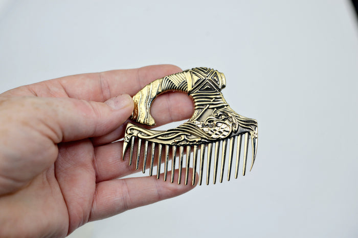 vkngjewelry Comb Handcrafted Eagle Axe Solid Brass Beard Comb