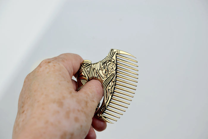 vkngjewelry Comb Handcrafted Eagle Axe Solid Brass Beard Comb