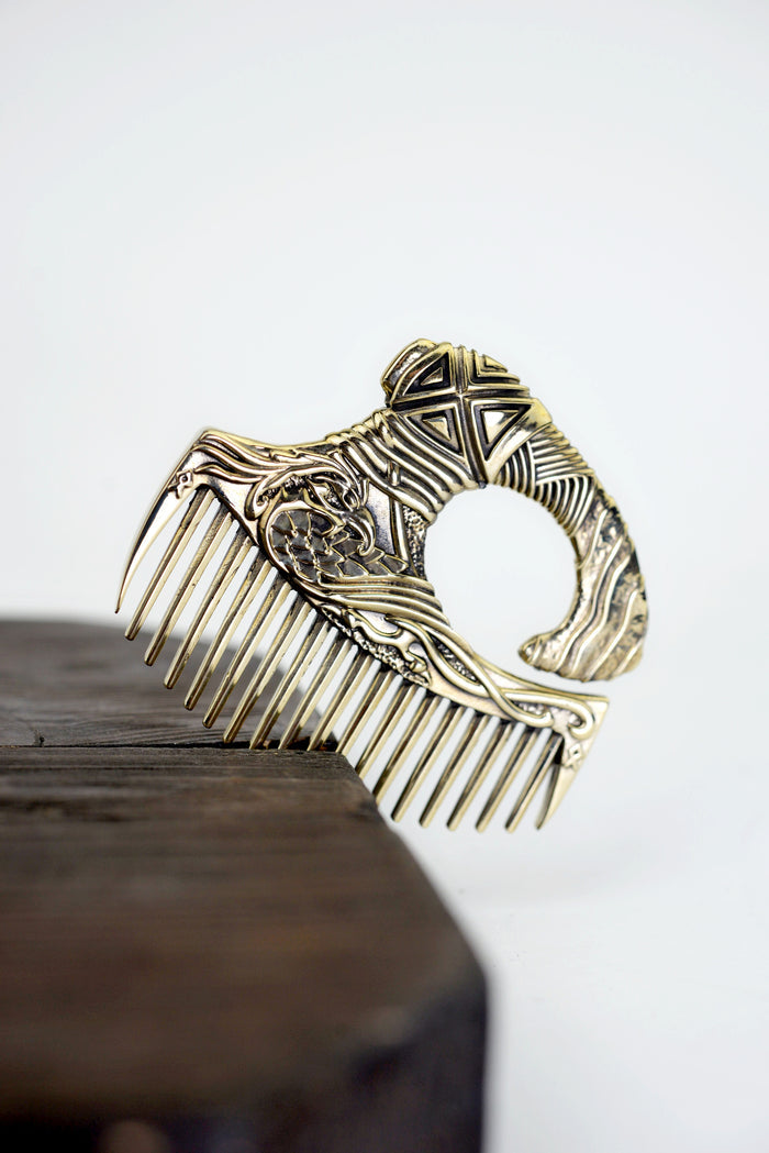 vkngjewelry Comb Handcrafted Eagle Axe Solid Brass Beard Comb