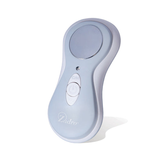 Zadro HCM01 705004421096 product photo side view, handheld hot & cold massager in front of a white background