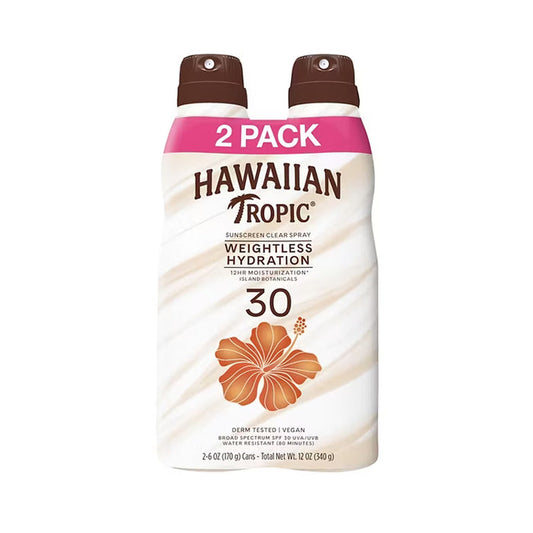Hawaiian Tropic Weightless Hydration Clear Spray Sunscreen SPF 30, 6 oz - 2 Pack