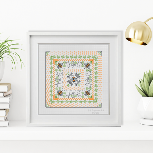Hints of Bees Blackwork Pattern by Peppermint Purple