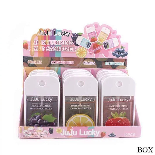JuJu Lucky Moisturizing Hand Sanitizer Spray | 45ml Portable Pocket Card Spray | Fruit Scented Travel Hand Sanitizer (12-Piece Display Box) ANV-0369