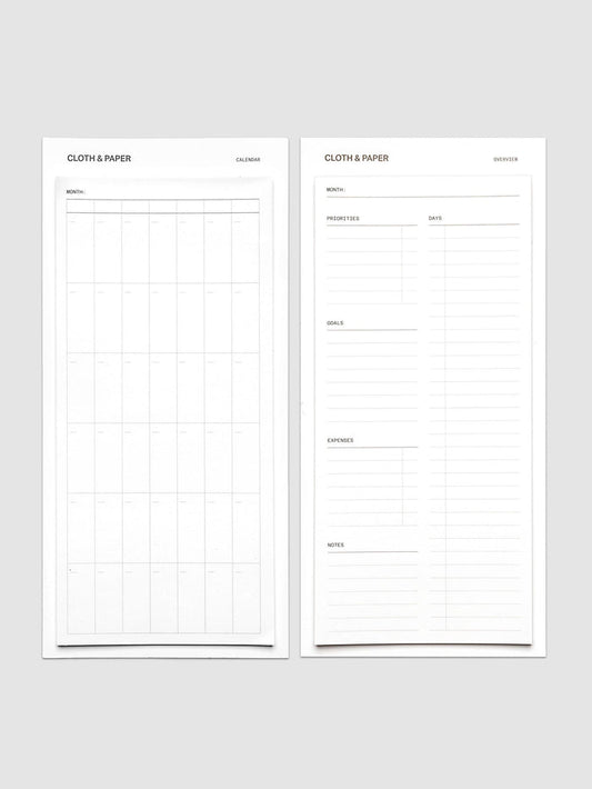 Large Sticky Note Set Monthly Overview, two-pack with Calendar and Overview layouts on backing card
