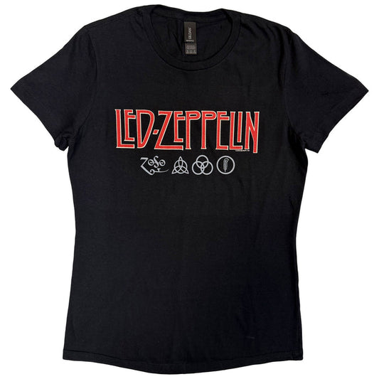 LED ZEPPELIN - LOGO & SYMBOLS - Ladies T-Shirt Black