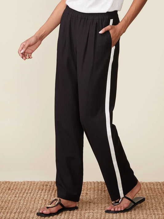 Linen Blend Pants w/Contrast Stripe