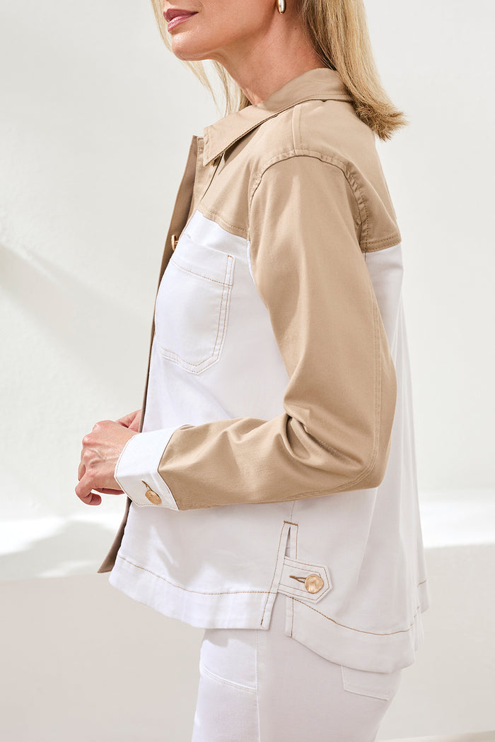 LS Button Front Color Block Jacket
