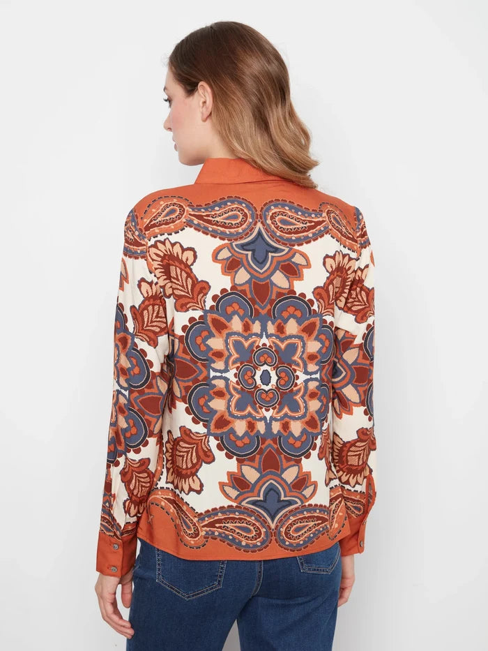 LS Print Button Up Blouse
