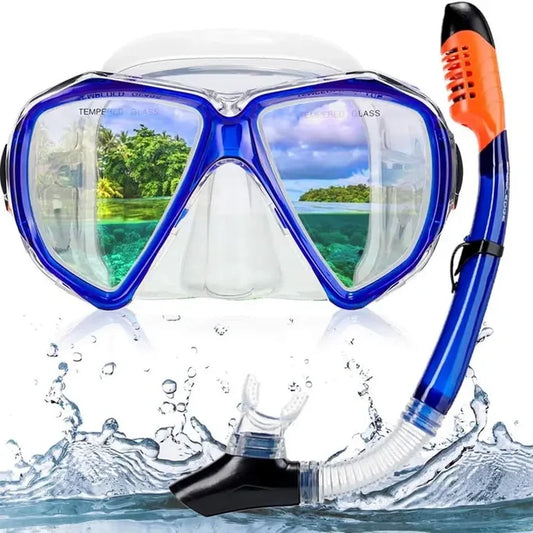 Mask and Snorkel Combo Kit Adult Size - Blue Pink snorkel