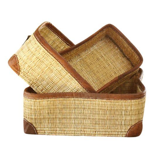 Medium Leather Trimmed Storage Baskets