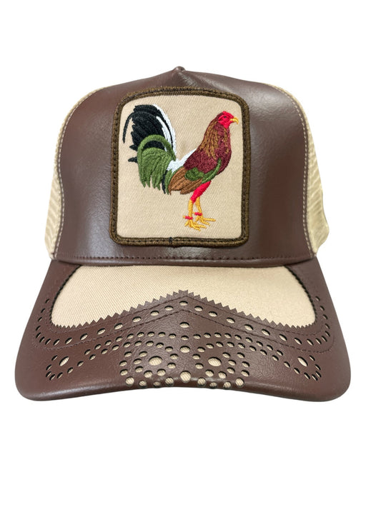 Men GOLD STAR Rooster Trucker Leather Hat
